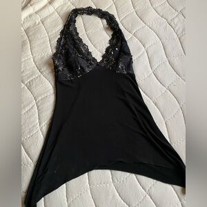 Vintage Charlotte Russe Top Halter Lace Sequin Asymmetrical Hem Y2K Fairy Grunge
